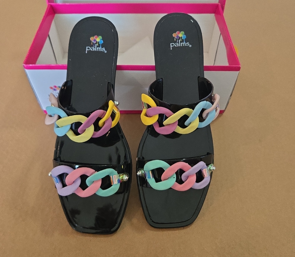 Palms Black Sandals with Colorful Chain